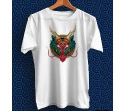 Traditional Dragons Head White Polyester Half Sleeve T-Shirt for Men