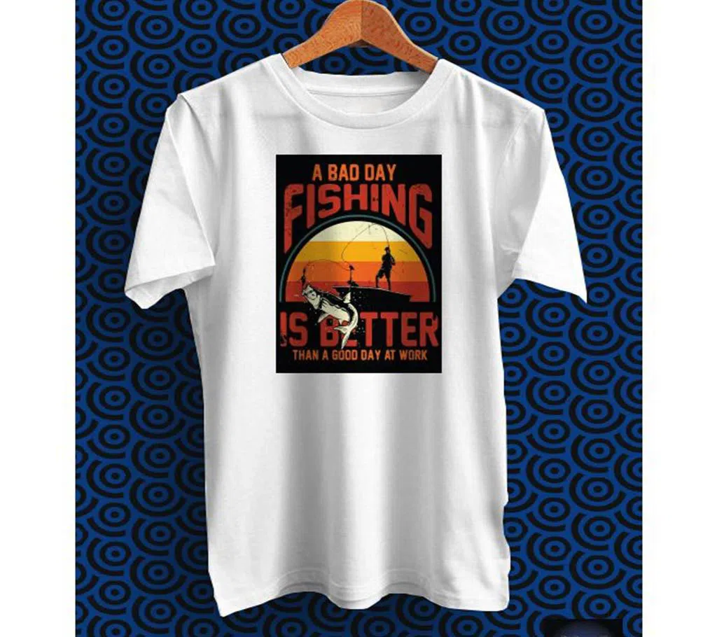 A Bad Day Fishing White Polyester Half Sleeve T-Shirt for Men