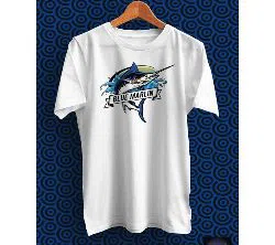 Blue Marlin White Polyester Half Sleeve T-Shirt for Men
