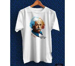 Albert Einstein White Polyester Half Sleeve T-Shirt for Men