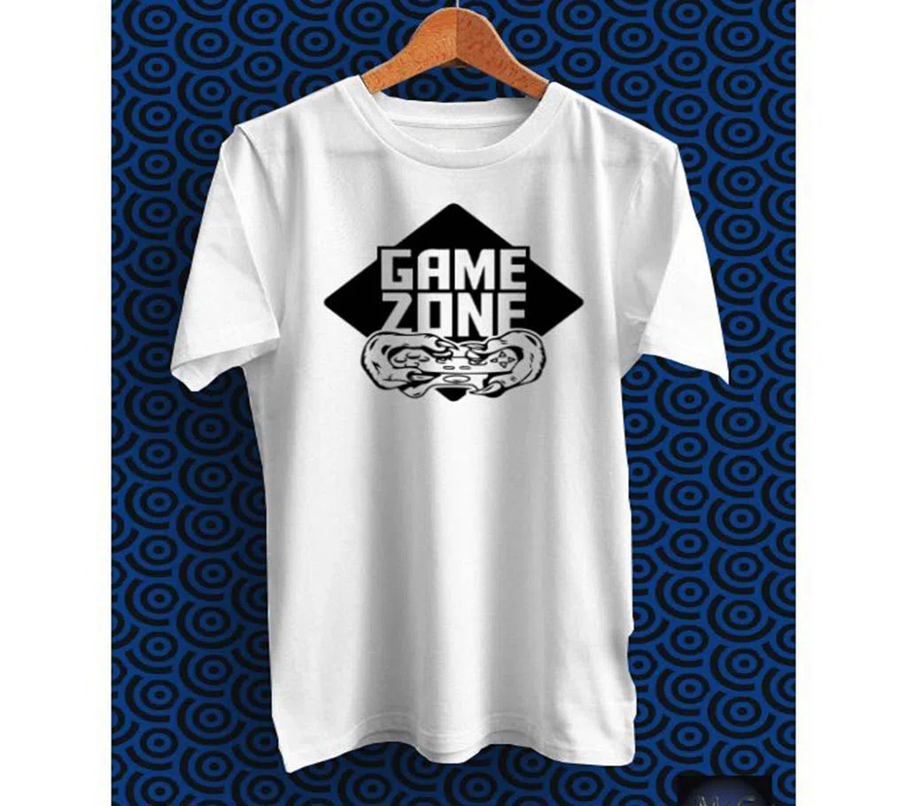 Game Zone White Polyester Half Sleeve T-Shirt for Men