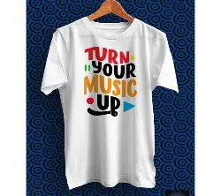 Turn Your Music Up White Polyester Half Sleeve T-Shirt for Men