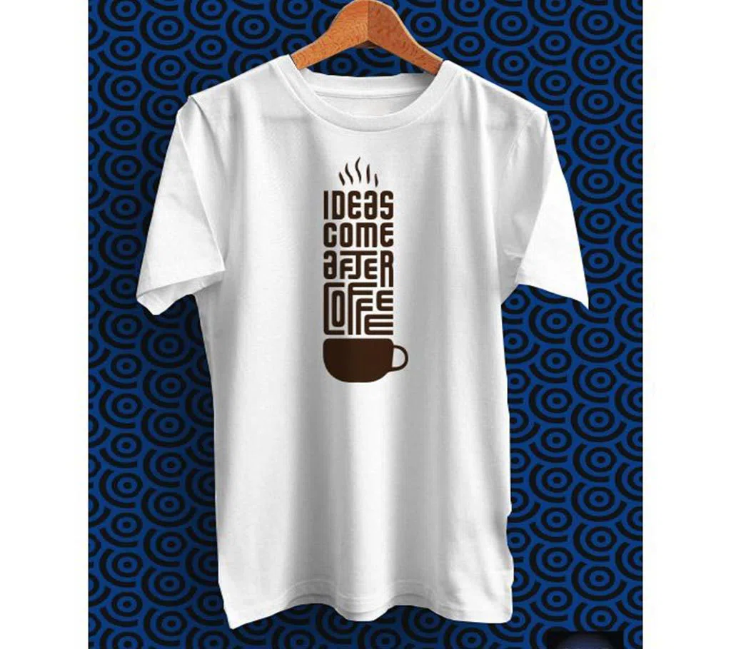 Ideas Come After Coffee White Polyester Half Sleeve T-Shirt for Men