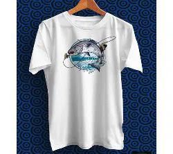 Fisherman Is Pulling Fish White Polyester Half Sleeve T-Shirt for Men