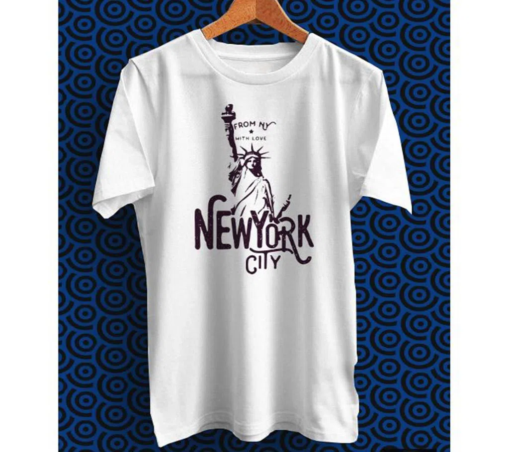Statue Liberty 2 White Polyester Half Sleeve T-Shirt for Men