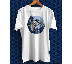 Predator Fish White Polyester Half Sleeve T-Shirt for Men