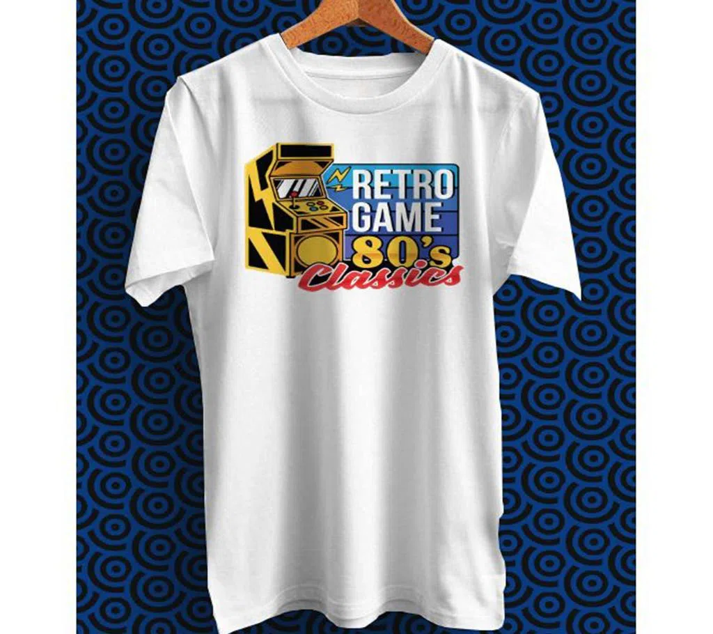 Retro Game White Polyester Half Sleeve T-Shirt for Men