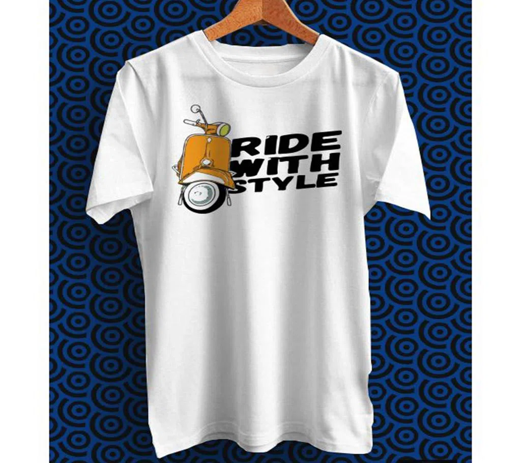 Ride With Style White Polyester Half Sleeve T-Shirt for Men