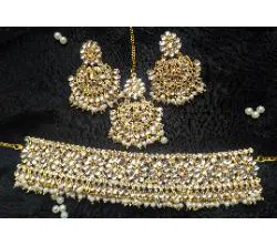 Wedding/Party Bridal Choker Necklace Earrings & Tikli Jewellery Set for Women