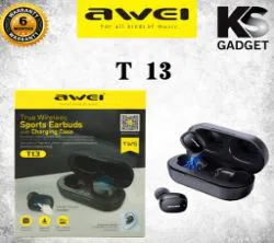AWEI T13 Bluetooth Earphones 5.0 Wireless Waterproof Touch Mini Earbuds Hifi Sound Dynamic Speaker 300mAh Earphone - Black