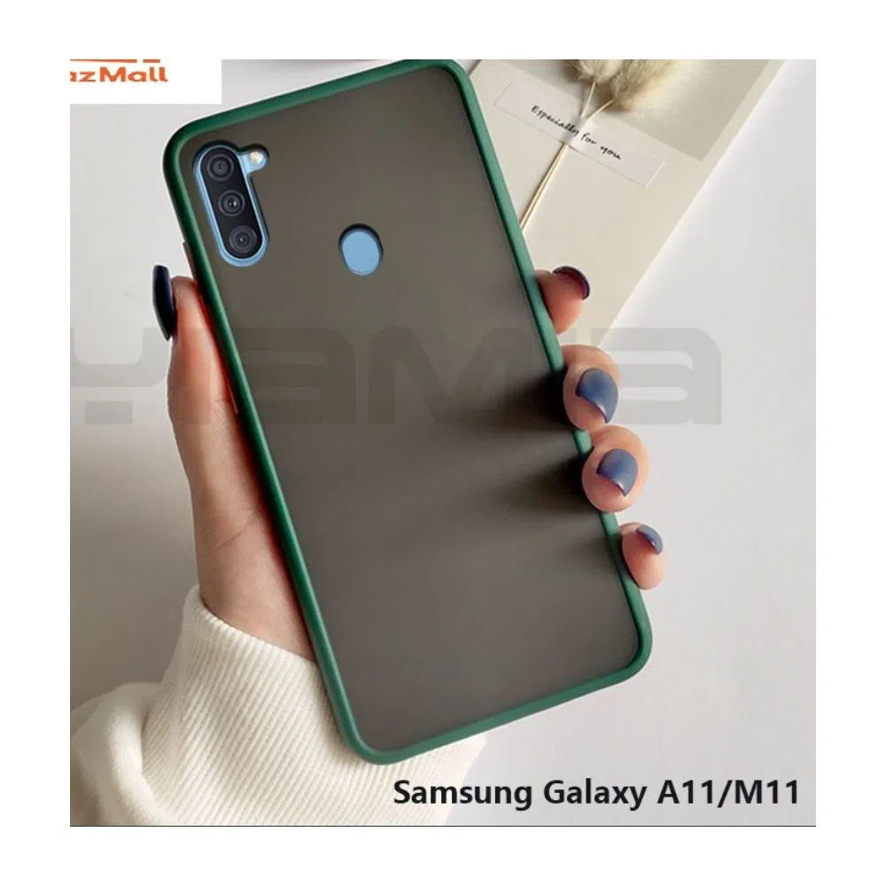 Samsung Galaxy M-11 A-11 Anti- Knock Armor Protective Cover Translucent Matte Hard Phone Case color, Black, green , blue