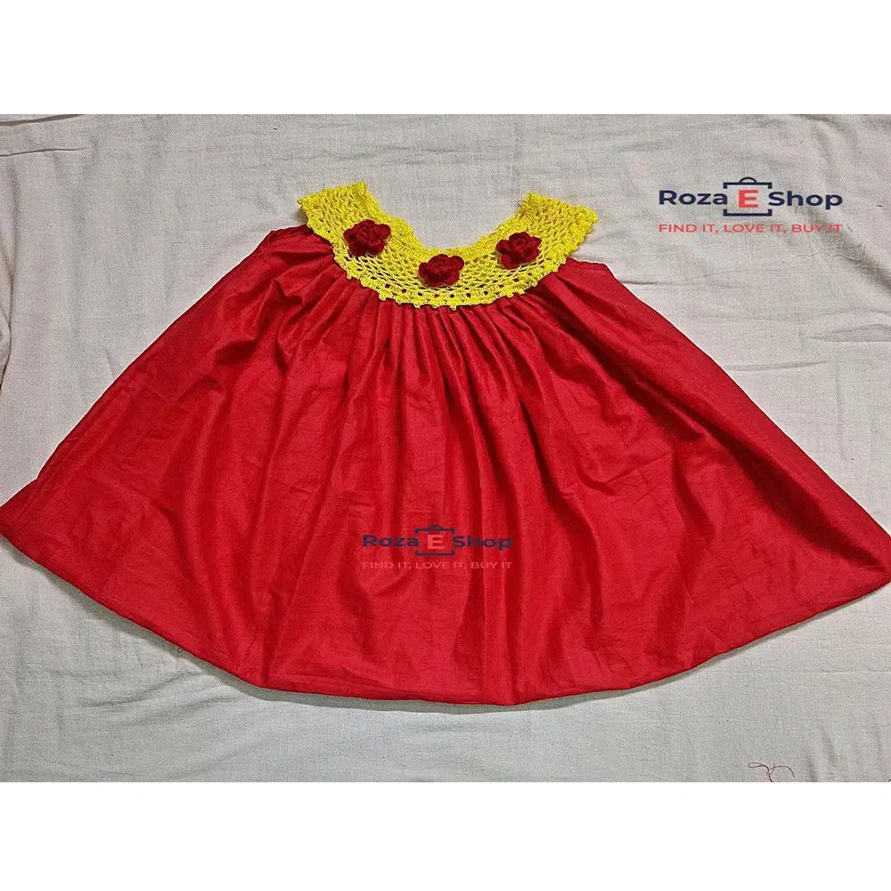 Baby Soft Summer Cotton Frock yellow red 