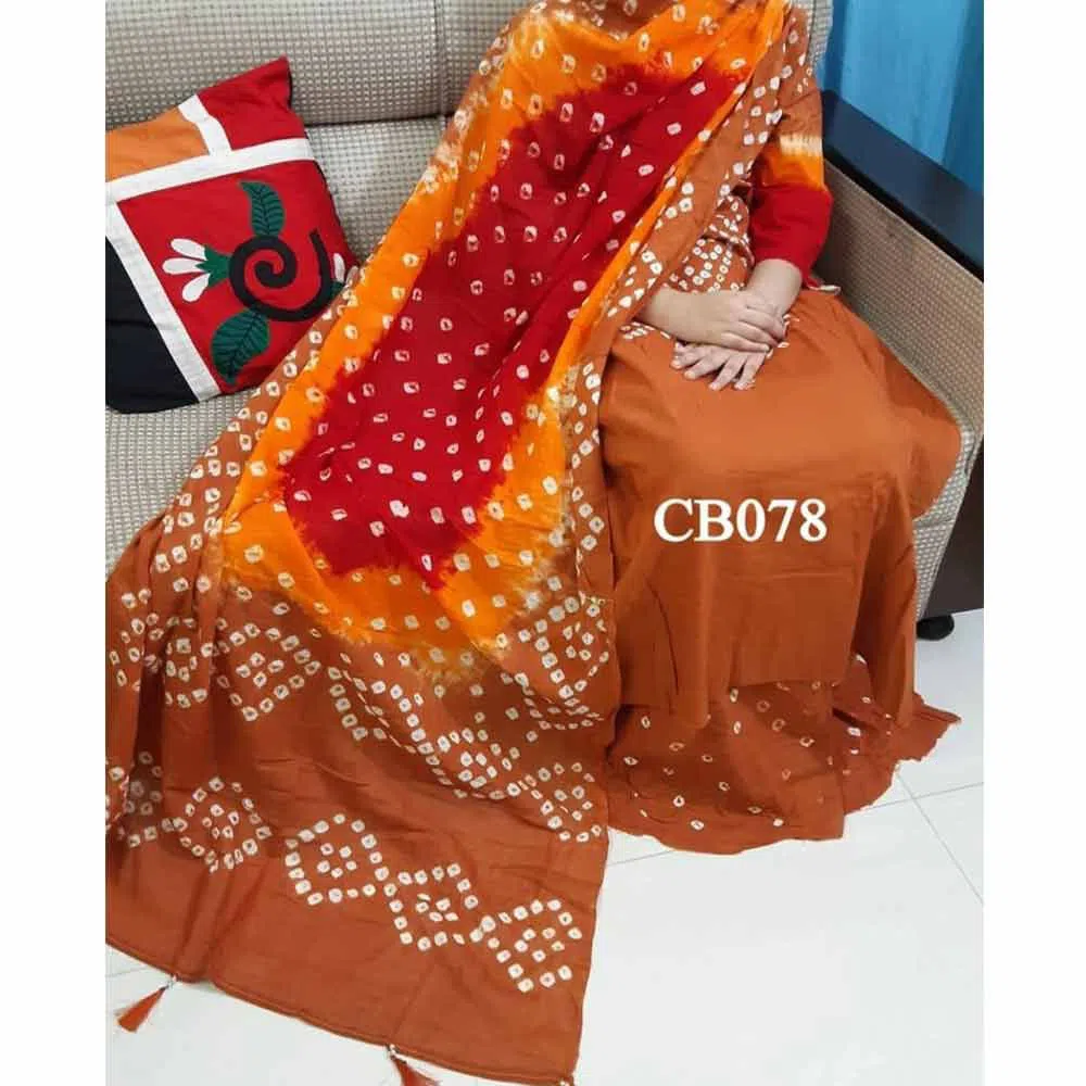 Unstitch Chundri Batik shalwar Kameez For Women-Orange and yellow