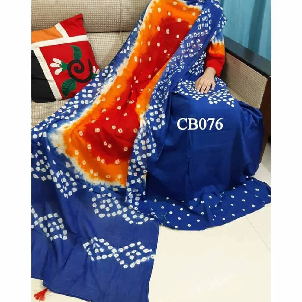 Chundri Batik shalwar Kameez For Women-blue and orange