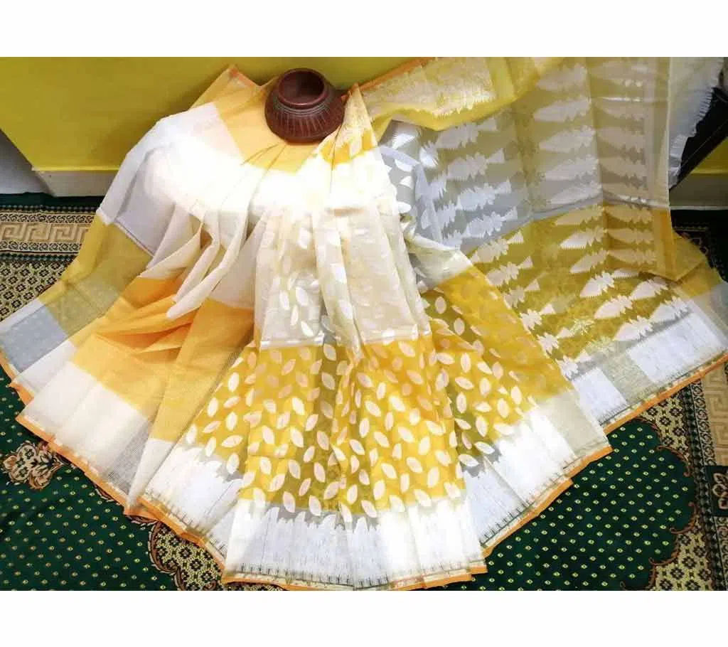Jamdani Holod Half Silk With Blouse Piece Sharee For Women