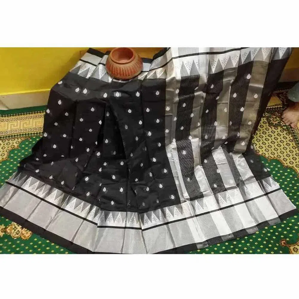 BLACK Color Tangail Half Silk Sharee For Women