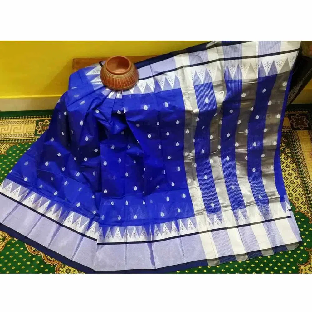Blue Color Tangail Half Silk Sharee For Women
