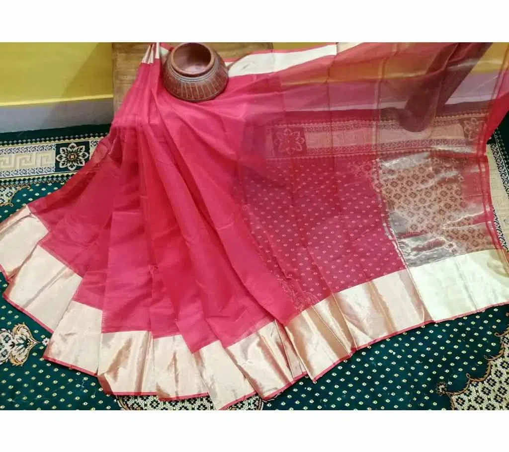 Red Half Silk Tissue Sharee For Women