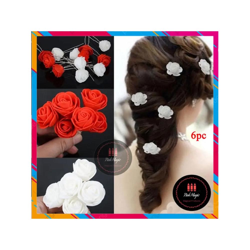 Artificial Flower Hair Clip / Bobby Pin - 6 pcs (3pcs Red & 3pcs White)