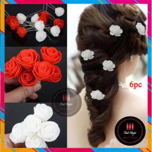 Artificial Flower Hair Clip / Bobby Pin - 6 pcs (3pcs Red & 3pcs White)