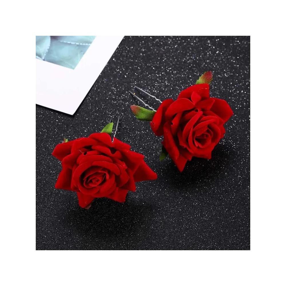Artificial Red Rose Flower Hair Pins/Clips Jewelry - 2 Pcs - Hair Band - Hair Clip