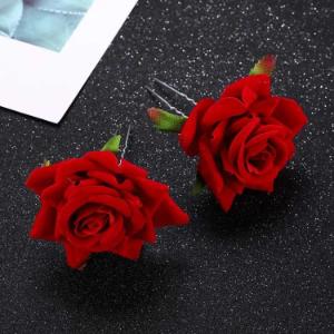 Artificial Red Rose Flower Hair Pins/Clips Jewelry - 2 Pcs - Hair Band - Hair Clip