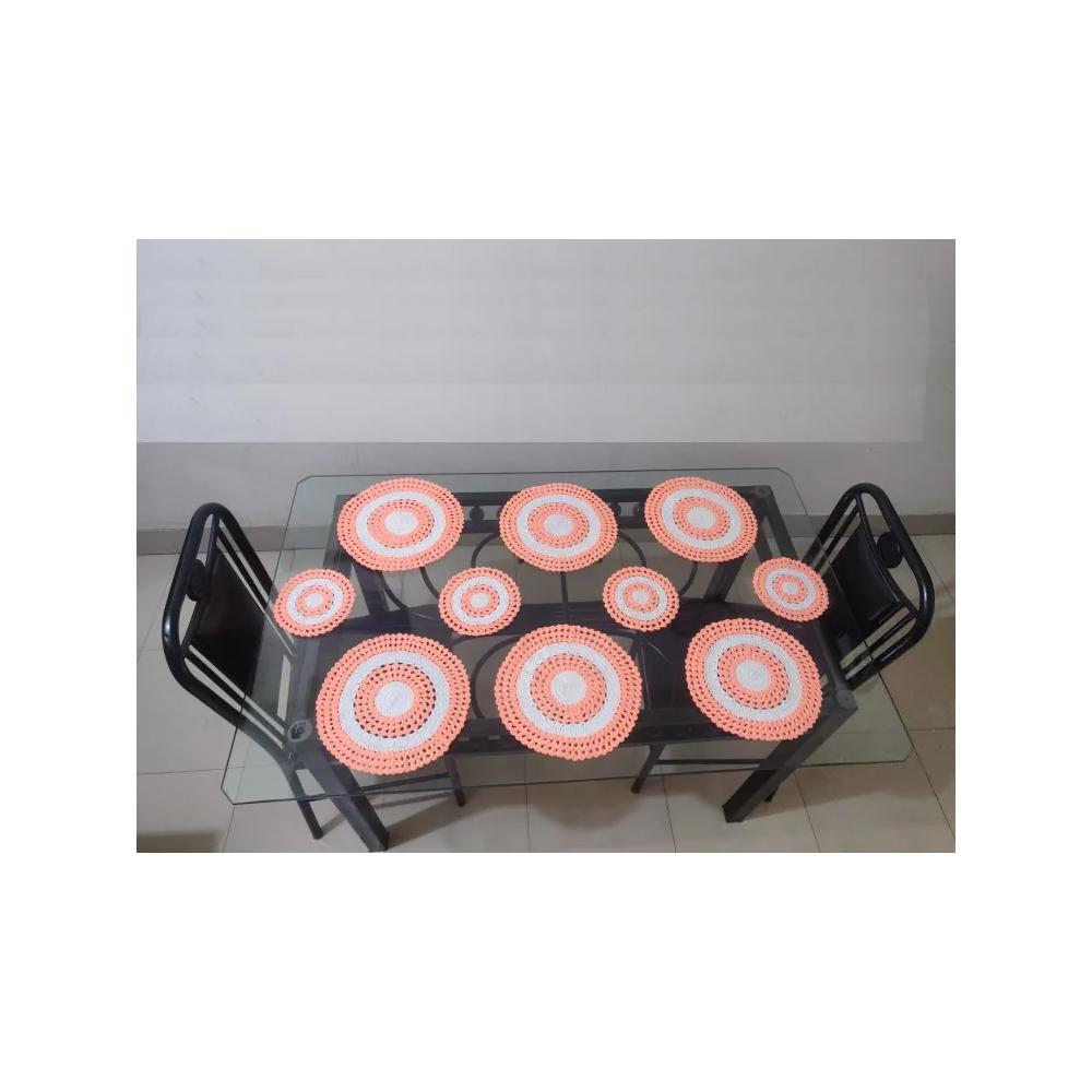 CROCHET DECOR Dining Table mat set, 6 pcs Doily Plate mat 11.5 inch with glass mat