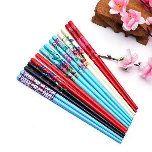Sringhar Wooden Bun Stick Floral Printed 12-pcs Colors for Women and Girls