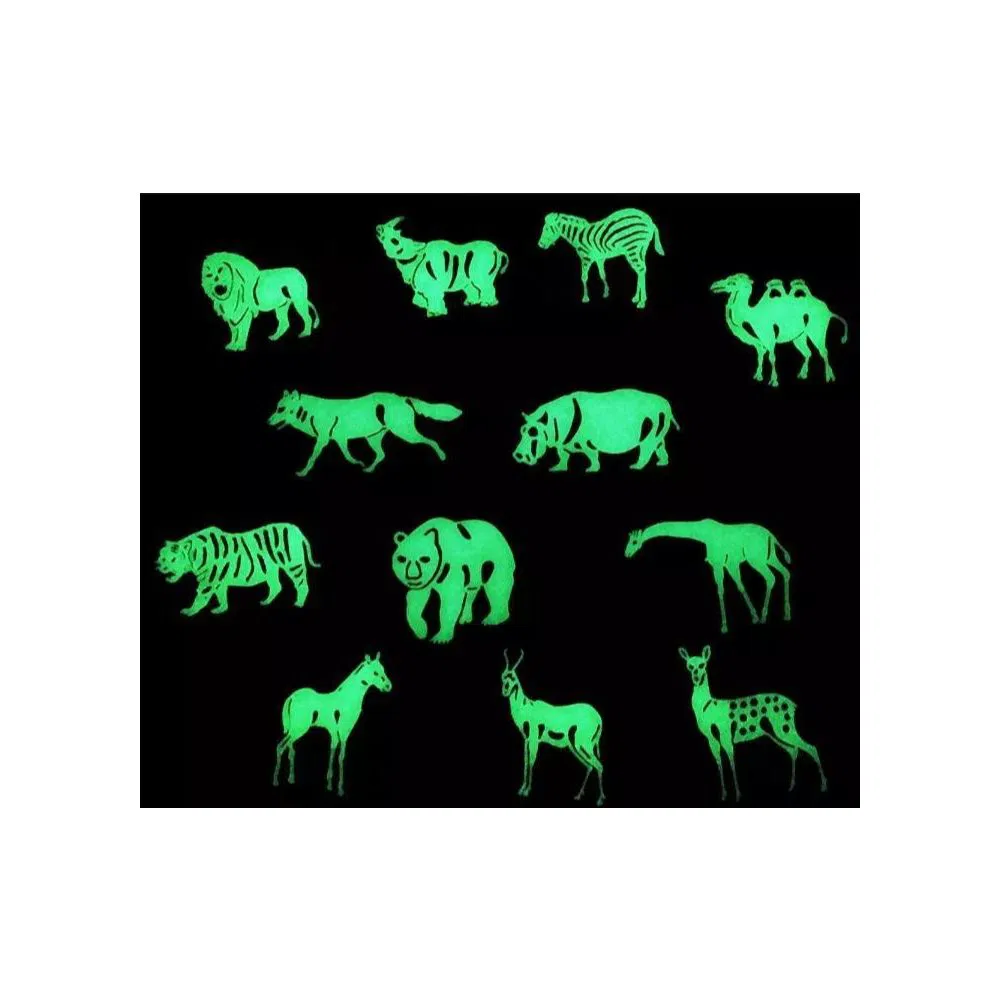 Fluorescent Night Glow Green Animals Set With Glue-12 pcs pack