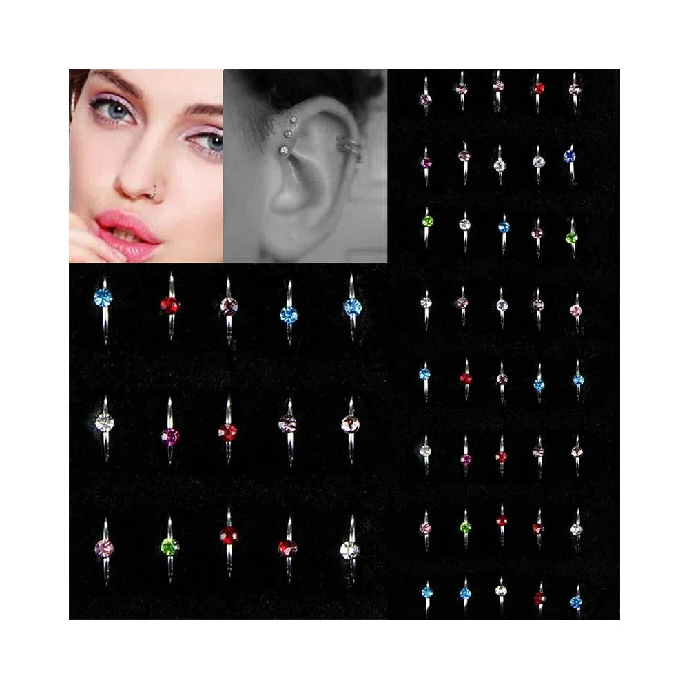 Nose Pin Multicolor 12 Pcs with Gift