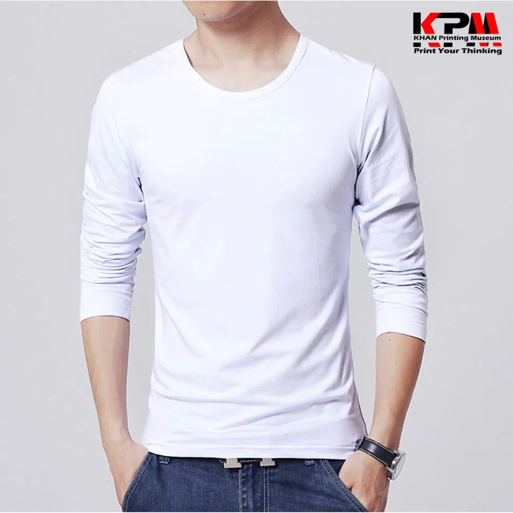 Full Sleeve / Long Sleeve Solid T-shirt By Khan Printing Musuem - White