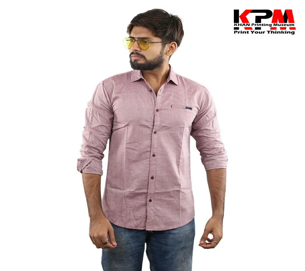 Cotton Fashionable Red Striped Slim Fit Shirt For Men