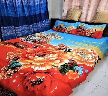 King Size Cotton bedsheet set-orange and blue 