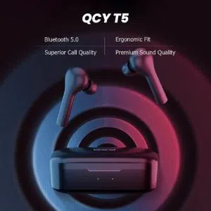 QCY T5 TWS Bluetooth 5.0 Earphones with Mic Binaural In-ear Low-latency 65ms Game Mode Touch Control 4.3g Stereo Earbuds for Android / iOS - Black