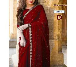 Indian Weightless Georgette Replica Sharee With Blouse Pcs Dark Red