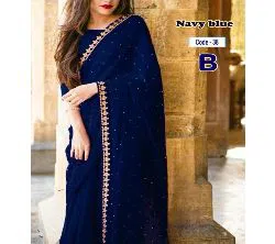 Indian Weightless Georgette Replica Sharee With Blouse Pcs Dark Blue