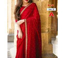 Indian Weightless Georgette Replica Sharee With Blouse Pcs Red