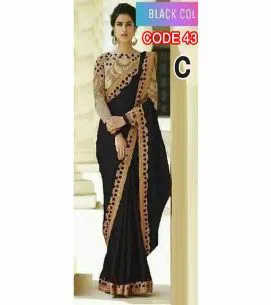  Indian Weightless Georgette Replica  Sharee With Blouse Pcs Black
