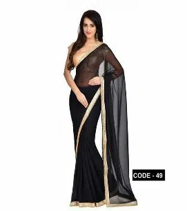 Indian Weightless Georgette Replica  Sharee With Blouse Pcs Black