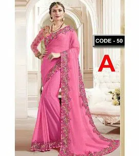 Indian Weightless Georgette Replica  Sharee With Blouse Pcs Pink