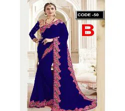 Indian Weightless Georgette Replica  Sharee With Blouse Pcs Blue
