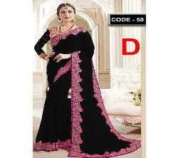 Indian Weightless Georgette Replica  Sharee With Blouse Pcs Black