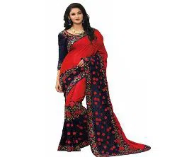 Indian Weightless Georgette Replica  Sharee With Blouse Pcs Blue & Red