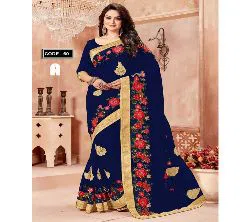 Indian Weightless Georgette Replica  Sharee With Blouse Pcs Blue