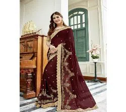 Indian Weightless Georgette Replica  Sharee With Blouse Pcs Maroon