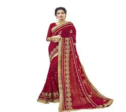 Indian Weightless Georgette Replica  Sharee With Blouse Pcs Red
