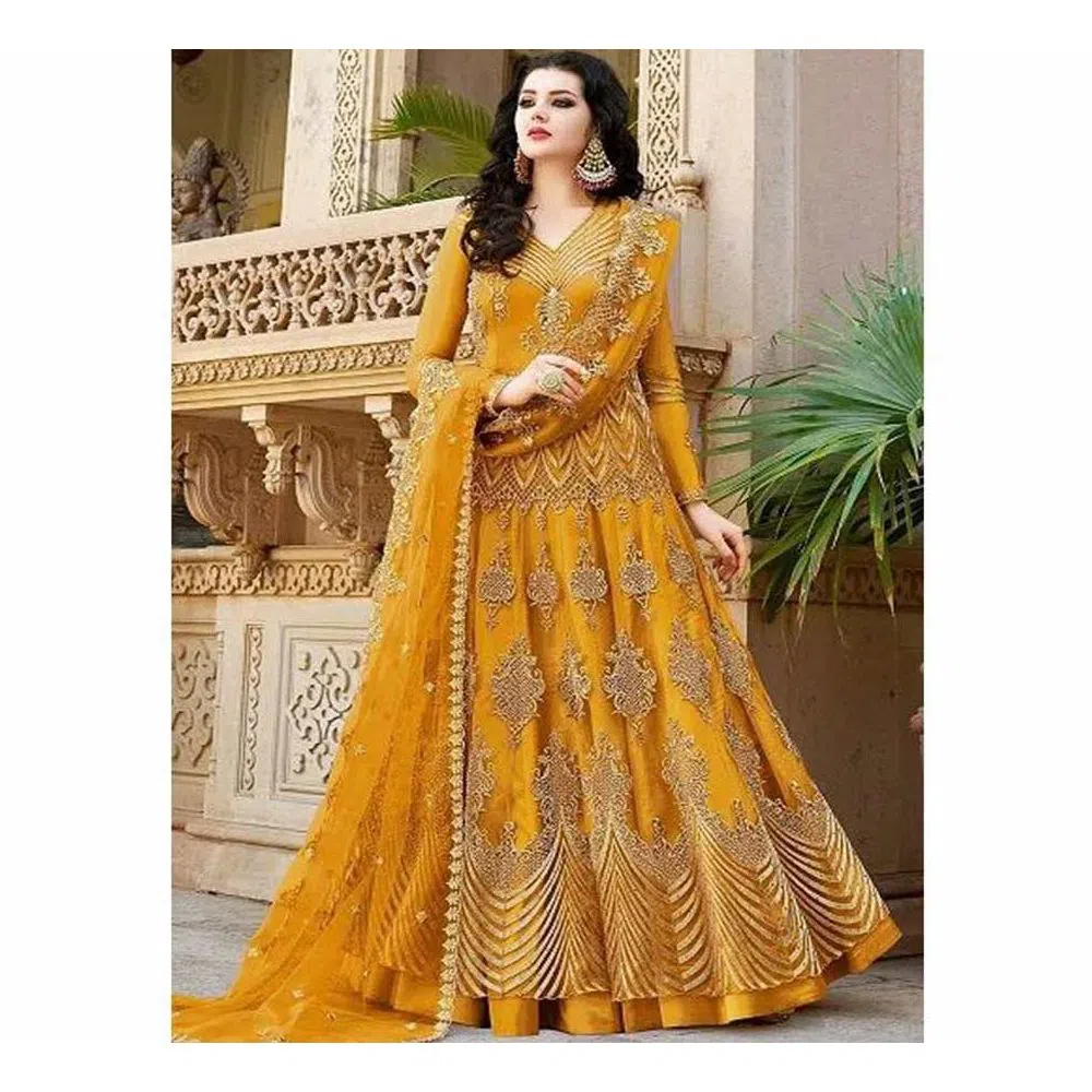 Indian Replica Unstitched Gown Yellow