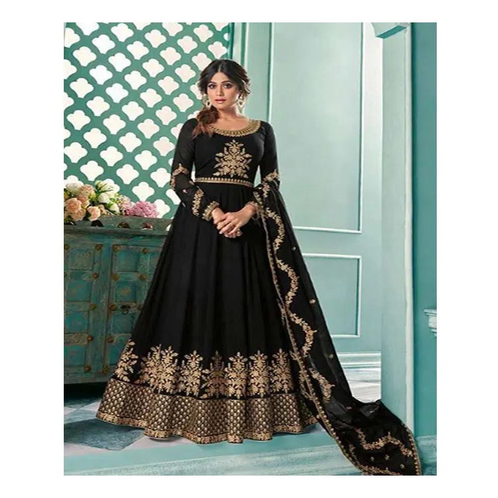 Indian Replica Unstitched Gown Black
