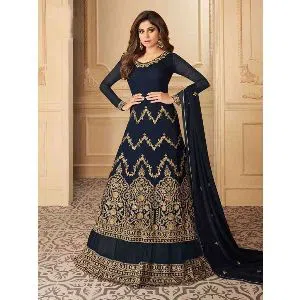 Indian Replica Unstitched Gown Navy blue