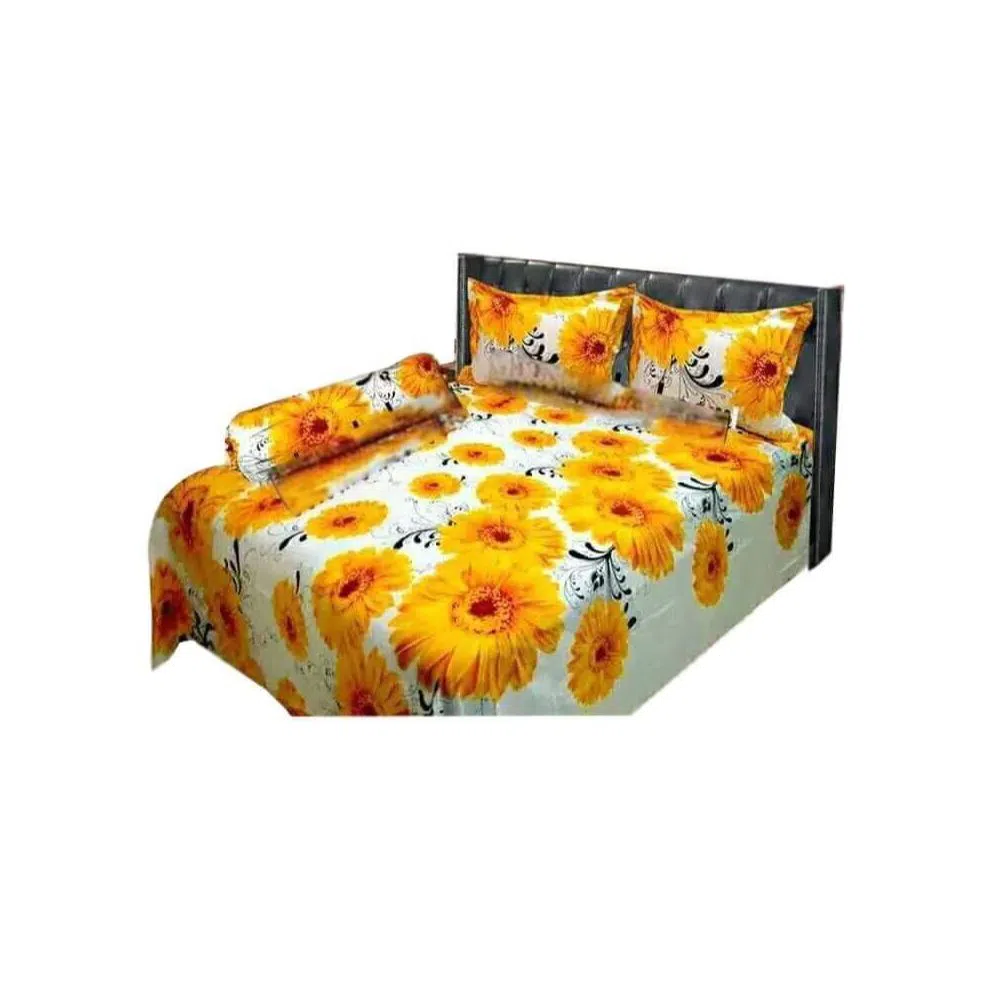 King Size Cotton Bedsheet set with Two piece pillow Cover -yellow 